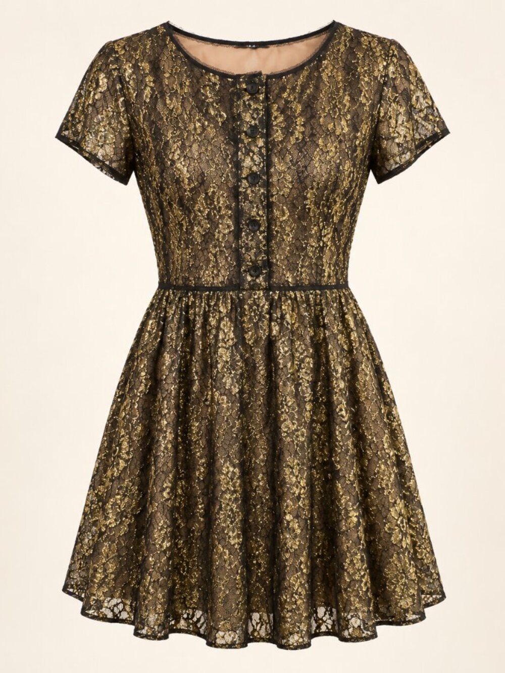 BCBGMAXAZRIA Galine Black Gold Lace Dress 10
